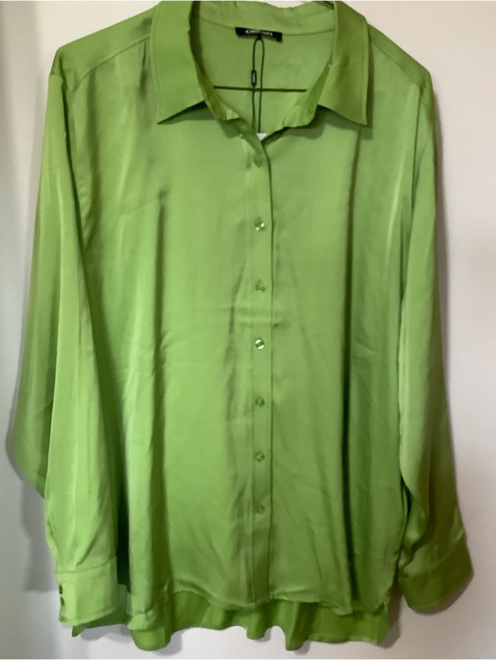 OLSEN: Green Button-Satin Blouse (NWT)
